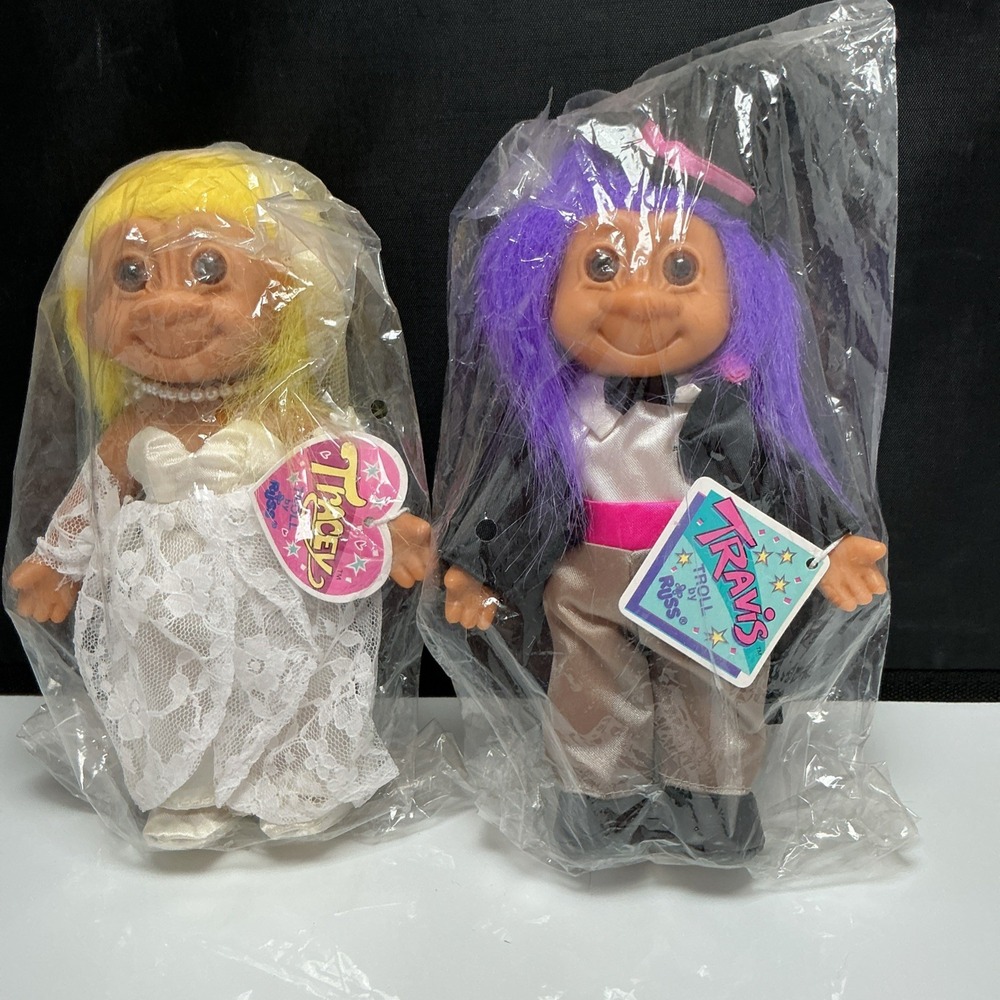 Bride & Groom - 7" Tracey & Travis Russ Troll Dolls - New In Original Wrapper